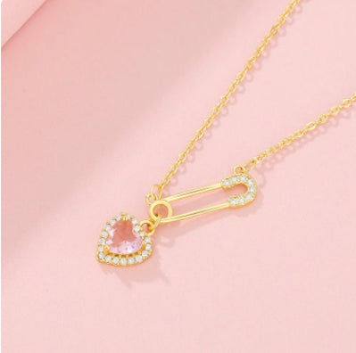 Rhinestone Heart Pin Necklace