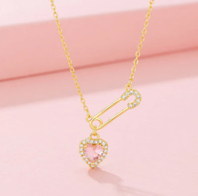 Rhinestone Heart Pin Necklace