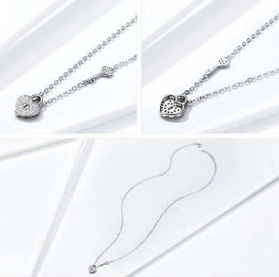 White Gold Plated Heart Lock Necklace