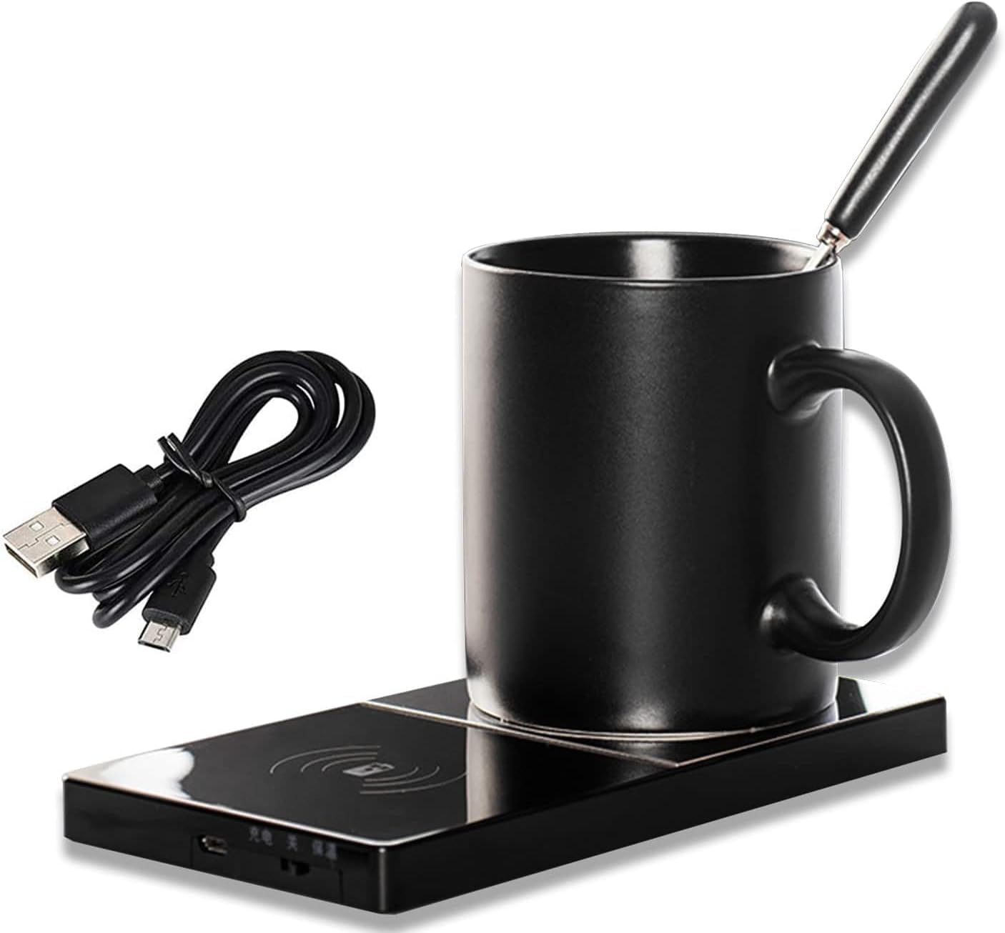 2 In 1 Heating Mug Cup Warmer Electric Wireless Charger For Home Office Coffee Milk